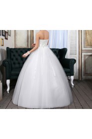 Satin Strapless Floor Length Ball Gown with Handmade Flowers