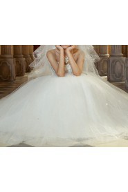 Satin Scoop Neckline Floor Length Ball Gown with Crystal