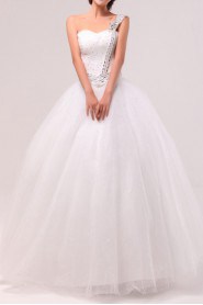 Organza One Shoulder Floor Length Ball Gown with Crystal