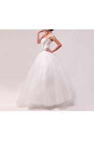 Organza One Shoulder Floor Length Ball Gown with Crystal