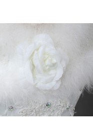 Satin Jewel Neckline Floor Length Ball Gown with Handmade Flowers
