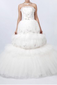 Net Scoop Neckline Floor Length Ball Gown Dress with Crystal