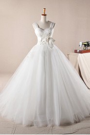 Net Straps Neckline Ball Gown Dress with Pearls