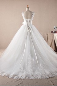 Net Straps Neckline Ball Gown Dress with Pearls