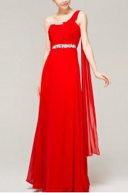 Chiffon One Shoulder Floor Length Empire Dress with Crystal