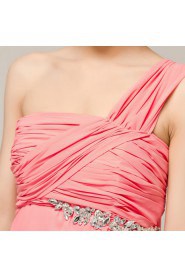 Chiffon One Shoulder Ankle-Length Empire Dress with Crystal