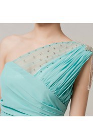 Chiffon One Shoulder Floor Length Empire Dress with Beading