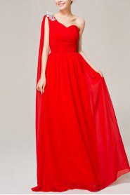 Chiffon One Shoulder Floor Length Corset Dress with Crystal