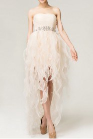 Organza Strapless Short Dress with Crystal