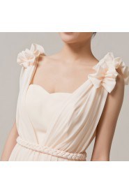 Chiffon Straps Neckline A-line Dress with Handmade Flowers