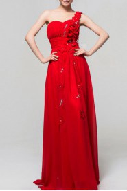 Chiffon One Shoulder Floor Length Corset Dress with Sequins