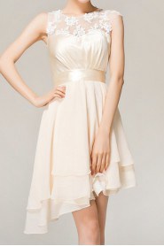 Chiffon Jewel Neckline Short Corset Dress with Embroidered