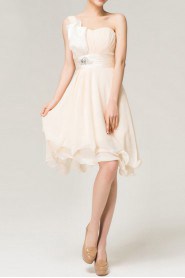Chiffon One Shoulder Short Corset Dress with Crystal