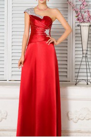 Satin One Shoulder Ankle-Length A-line Dress with Crystal