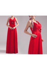 Satin and Chiffon Halter Floor Length A-line Dress with Sequins
