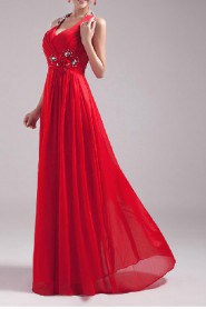 Satin and Chiffon Halter Floor Length A-line Dress with Sequins