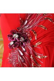 Chiffon One Shoulder Floor Length Empire Dress with Handmade Flowers