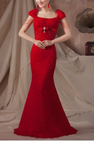 Lace Square Neckline Mermaid Dress with Beading