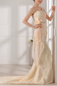 Lace and Chiffon One Shoulder Mermaid Dress with Handmade Flowers