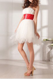 Tulle Strapless Short Dress with Beading