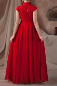 Satin High Collar Neckline Floor Length Empire Dress with Embroidered