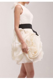 Organza One Shoulder Short Dress with Handmade Flowers