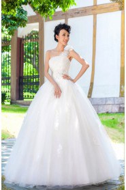 Tulle,Net,Satin One-shoulder Ball Gown Dress with Handmade Flowers