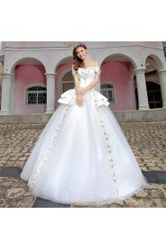 Satin,Tulle Off-the-Shoulder Ball Gown Dress with Diamond