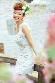 Satin One-shoulder Dress with Handmade Flowers