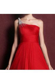 Satin One-shoulder Dress with Diamond