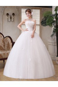 Lace and Tulle Scallop Ball Gown Dress with Handmade Flower