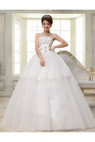Lace and Tulle Strapless Ball Gown Dress with handmade Flower