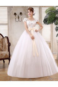 Lace and Tulle Scoop Ball Gown Dress with Beading and Bow