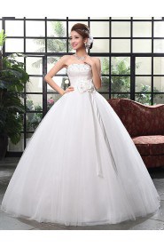 Lace and Tulle Strapless Ball Gown Dress with Bow