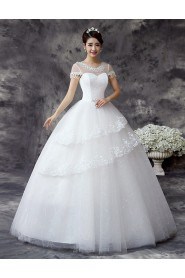 Lace and Tulle Scoop Ball Gown Dress with Beading