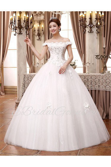 Lace and Tulle Off-the-Shoulder Ball Gown Dress with Handmade Flower