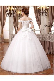 Lace and Tulle Off-the-Shoulder Ball Gown Dress with Handmade Flower