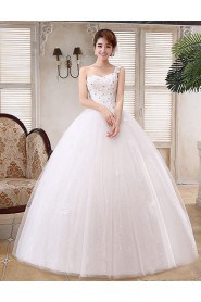 Lace and Tulle One-shoulder Ball Gown Dress with Handmade Flower