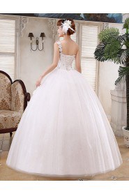 Lace and Tulle One-shoulder Ball Gown Dress with Handmade Flower