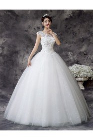 Lace and Tulle Scoop Ball Gown Dress with Embroidery
