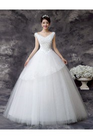 Lace and Tulle V-Neck Ball Gown Dress with Handmade Flower