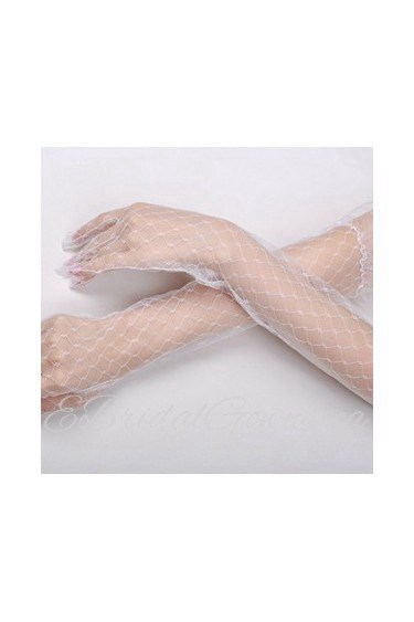 Tulle Fingertips Elbow Length Wedding Gloves