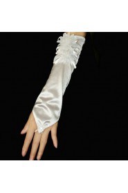 Satin Fingerless Elbow Length Wedding Gloves With Flower