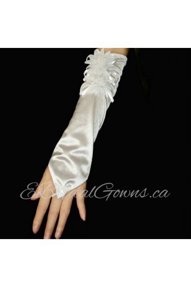 Satin Fingerless Elbow Length Wedding Gloves With Flower