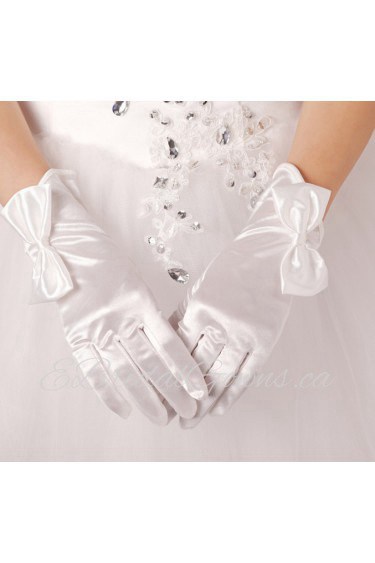 Satin Fingertips Wrist Length Wedding Gloves With Bow