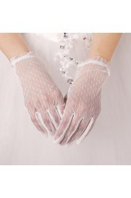 Tulle Fingertips Wrist Length Wedding Gloves