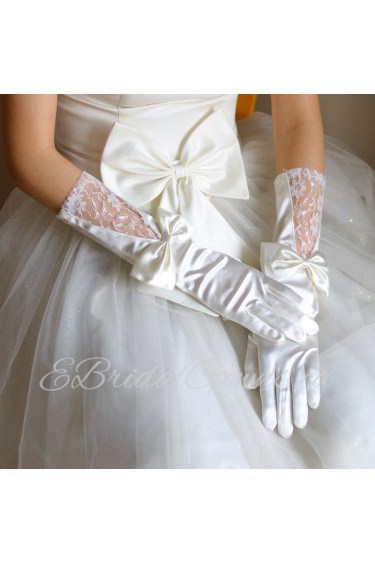 Satin Fingertips Elbow Length Wedding Gloves With Lace