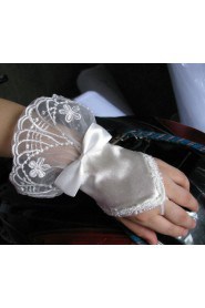 Satin Fingerless Wrist Length Wedding Gloves With Lace