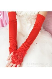 Satin Fingerless Opera Length Wedding Gloves With Lace