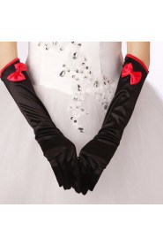 Satin Fingertips Elbow Length Wedding Gloves With Bow